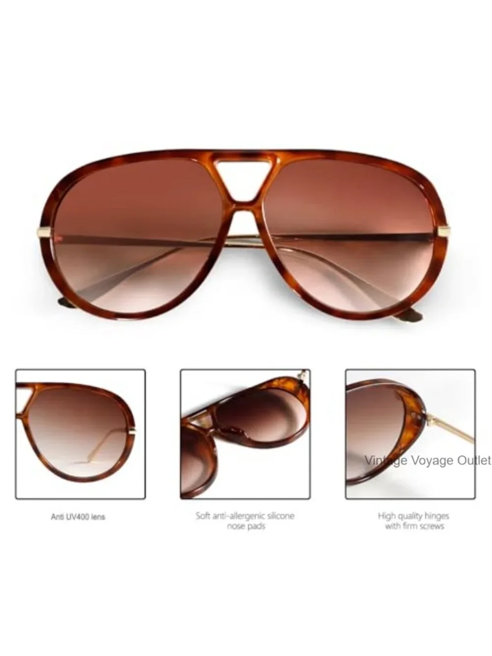 Oversized 70s Aviator Sunglasses UV Protection Gold Metal Frame Women Men